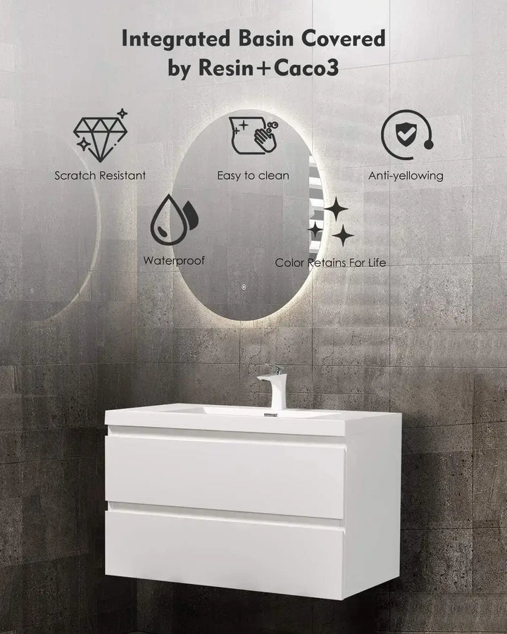 TONA ANGELA FLOATING VANITY SINGLE BASIN WITH WHITE COUNTERTOP (24"- 60")