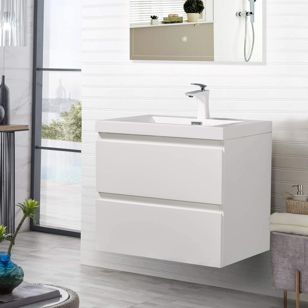 Floating Bathroom Vanity Wall Hung Vanity Unit with Faux Marble Integrated Top&Sink - TONA Angela