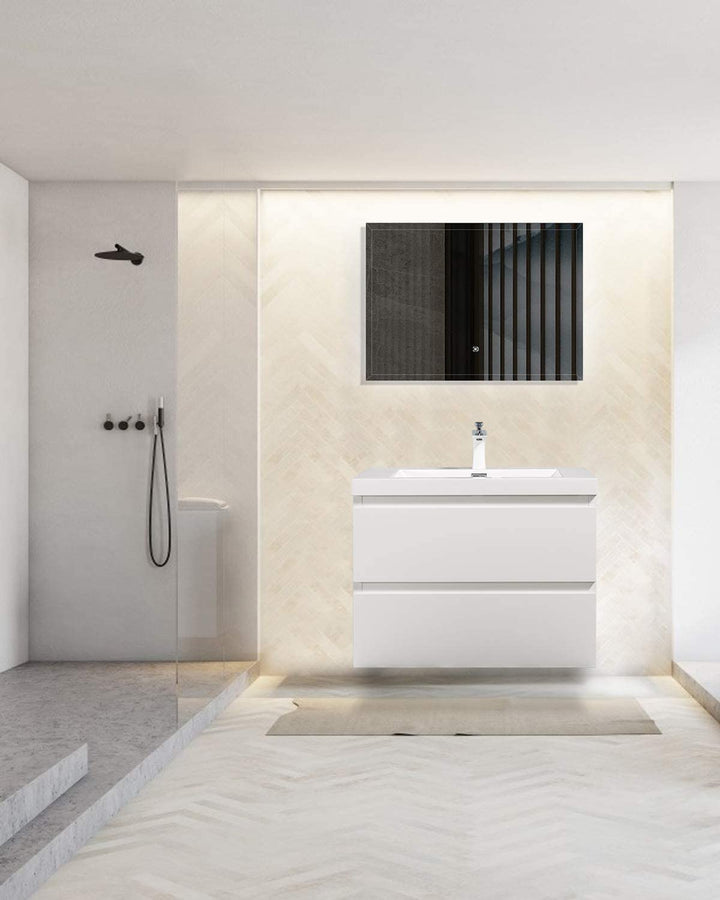 TONA ANGELA FLOATING VANITY SINGLE BASIN WITH WHITE COUNTERTOP (24"- 60")
