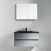 TONA Edi Wall Mounted Single Bathroom Vanity with Black Quartz Integrated Sink + F Series Vanity Mirror