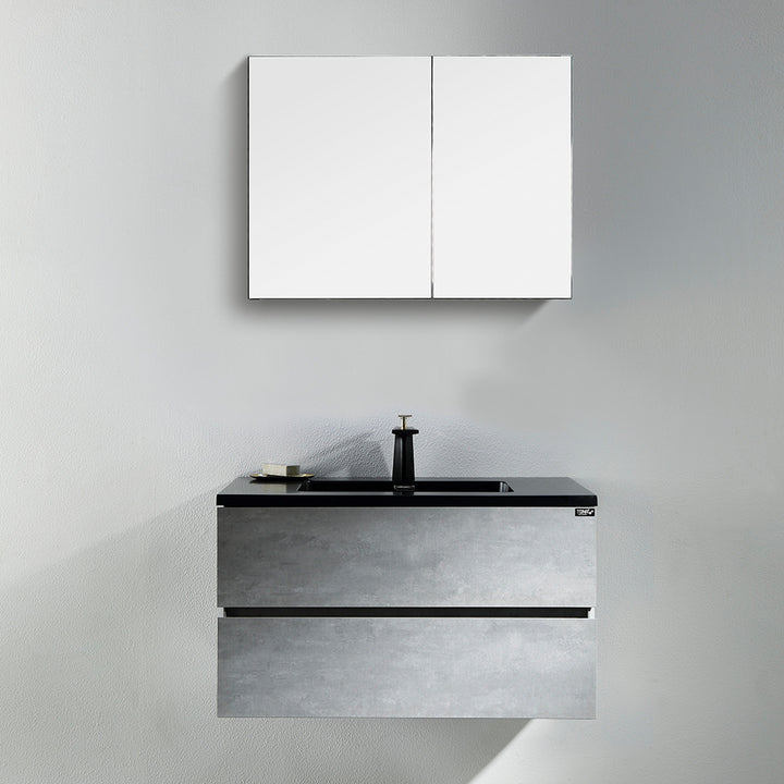 Wall Mounted Bathroom Vanity with Black Quartz Integrated Top&Sink - TONA Edi