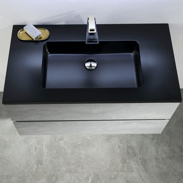 Wall Mounted Bathroom Vanity with Black Quartz Integrated Top&Sink - TONA Edi
