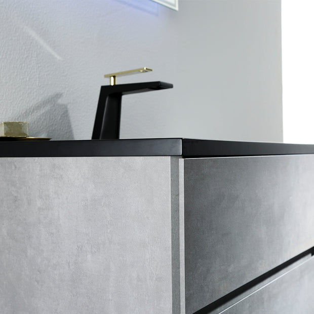 Wall Mounted Bathroom Vanity with Black Quartz Integrated Top&Sink - TONA Edi