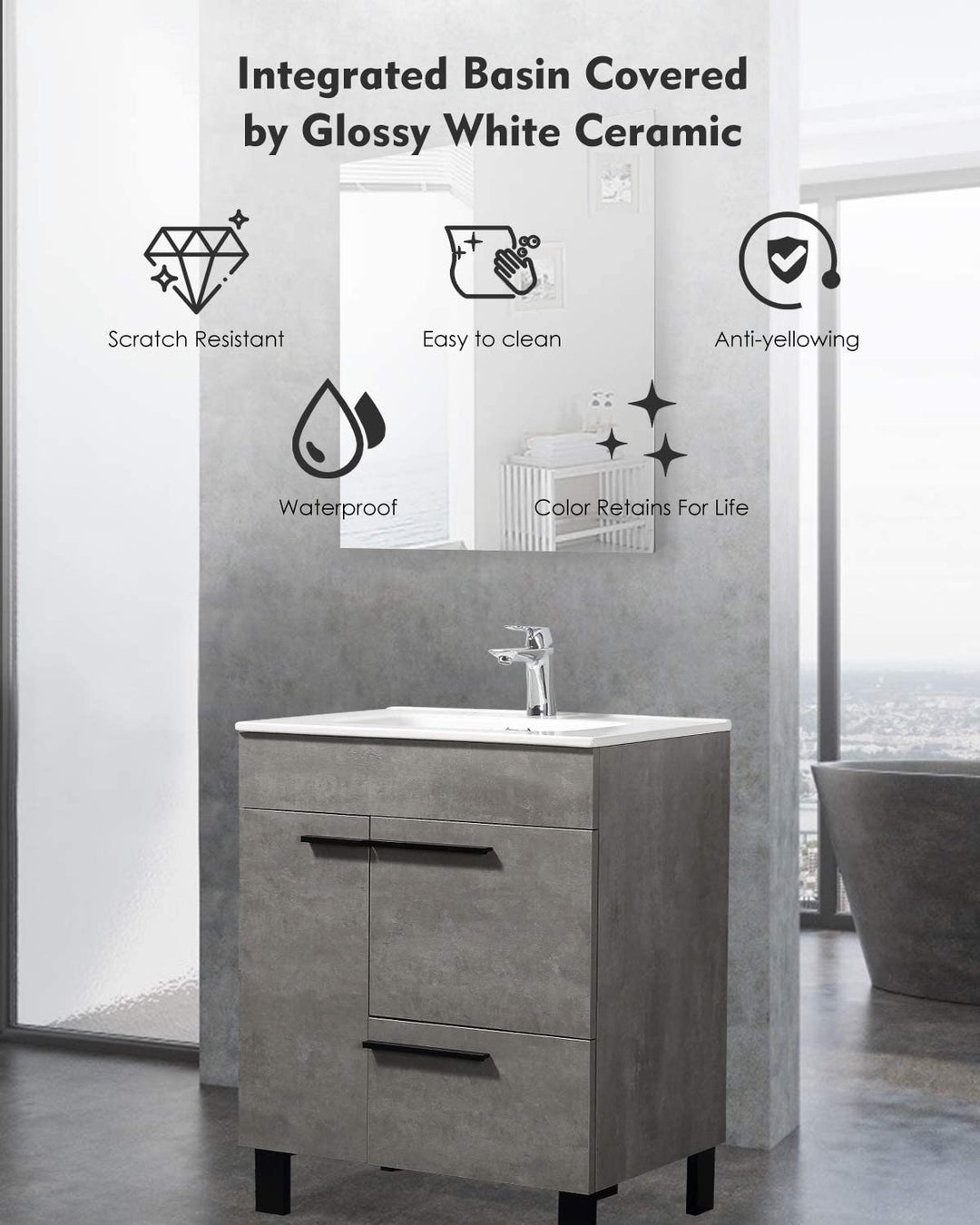 Freestanding Bathroom Vanity with Faux Marble Integrated Top&Sink - TONA Gill