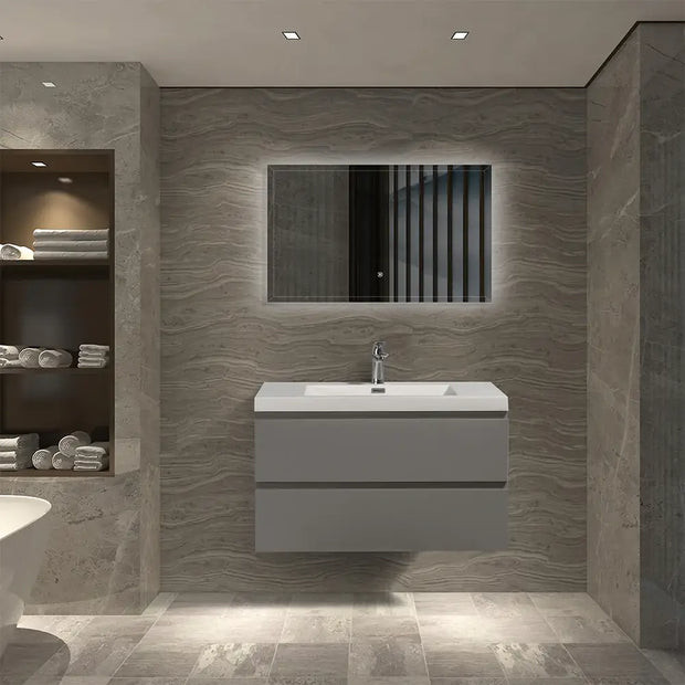 Floating Bathroom Vanity with Artificial Stone Integrated Top - TONA Onni