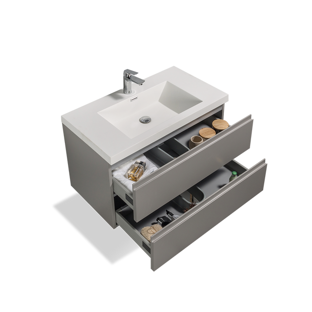 Floating Bathroom Vanity with Artificial Stone Integrated Top - TONA Onni