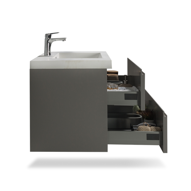 Floating Bathroom Vanity with Artificial Stone Integrated Top - TONA Onni