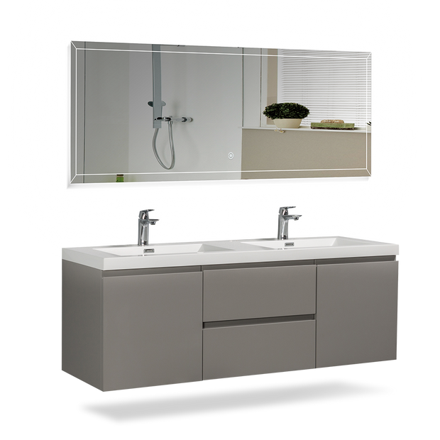 Floating Bathroom Vanity with Artificial Stone Integrated Top - TONA Onni
